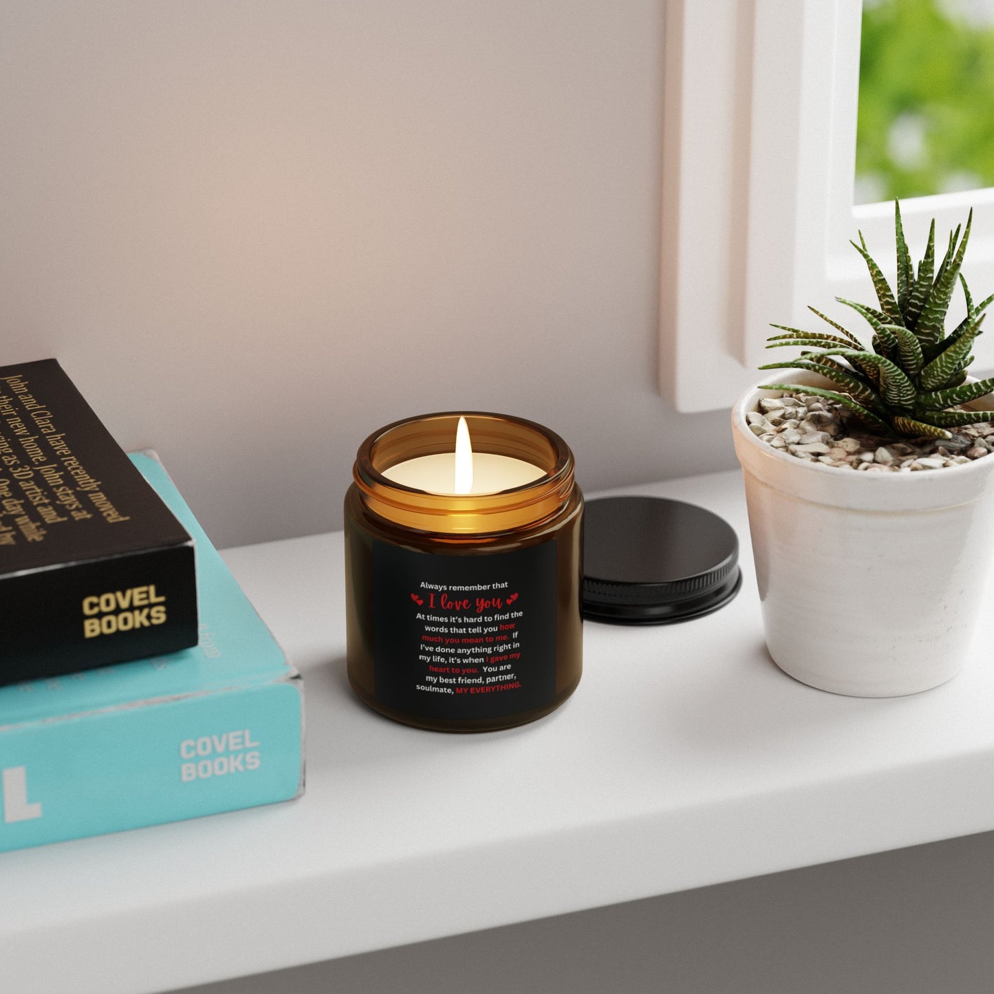 "I Love You" Scented Soy Candle (Multi-Size), Amber Jar with Black label