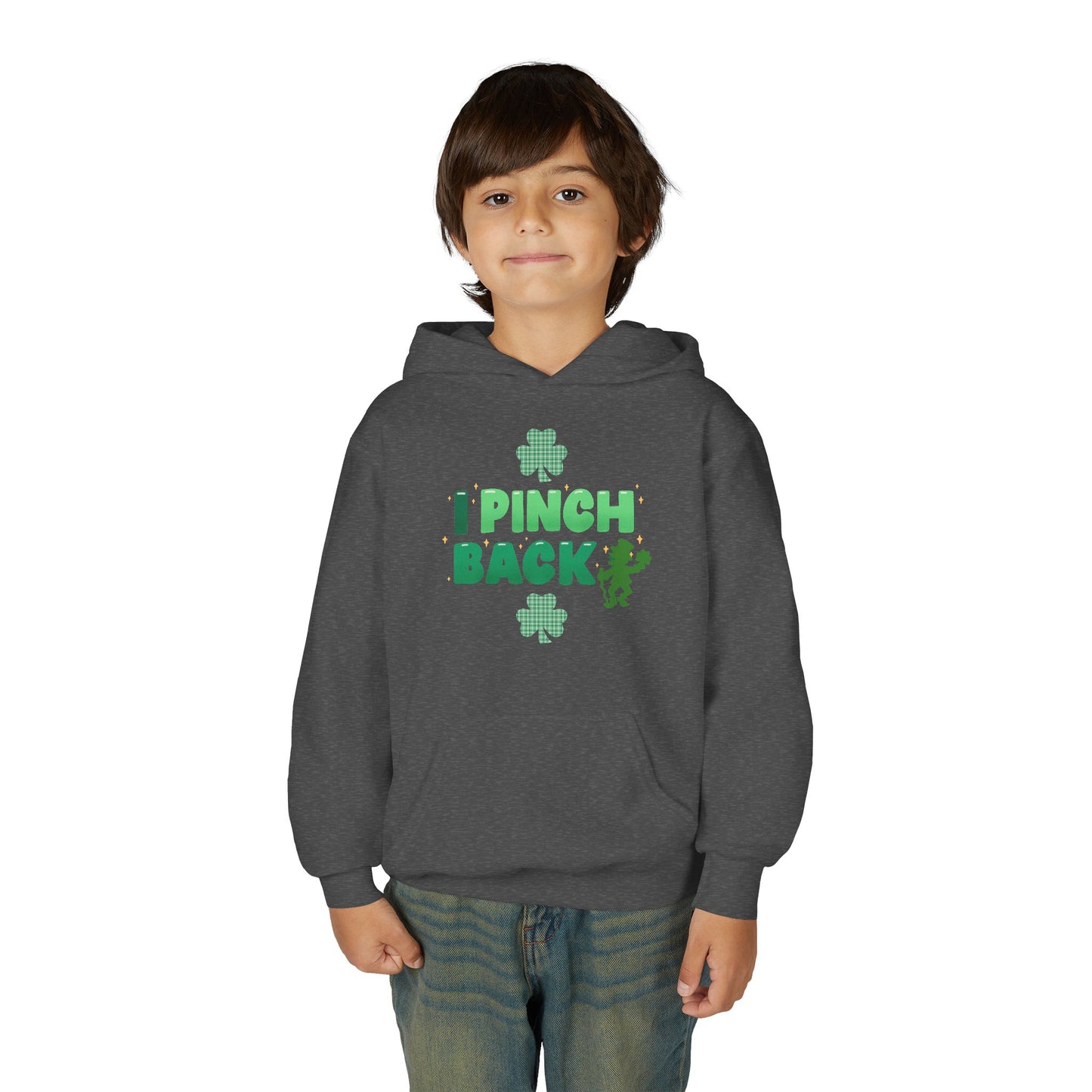 Youth St. Patrick's Day Hoodie — "I Pinch Back" Shamrock (Approach With Caution-LOL)
