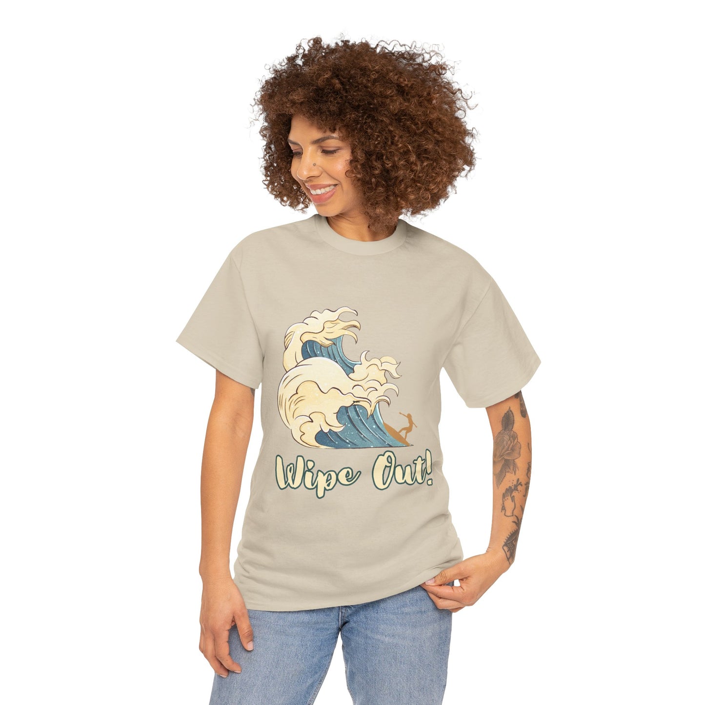 Surf-Inspired Unisex Heavy Cotton Tee - "Wipe Out!" Graphic