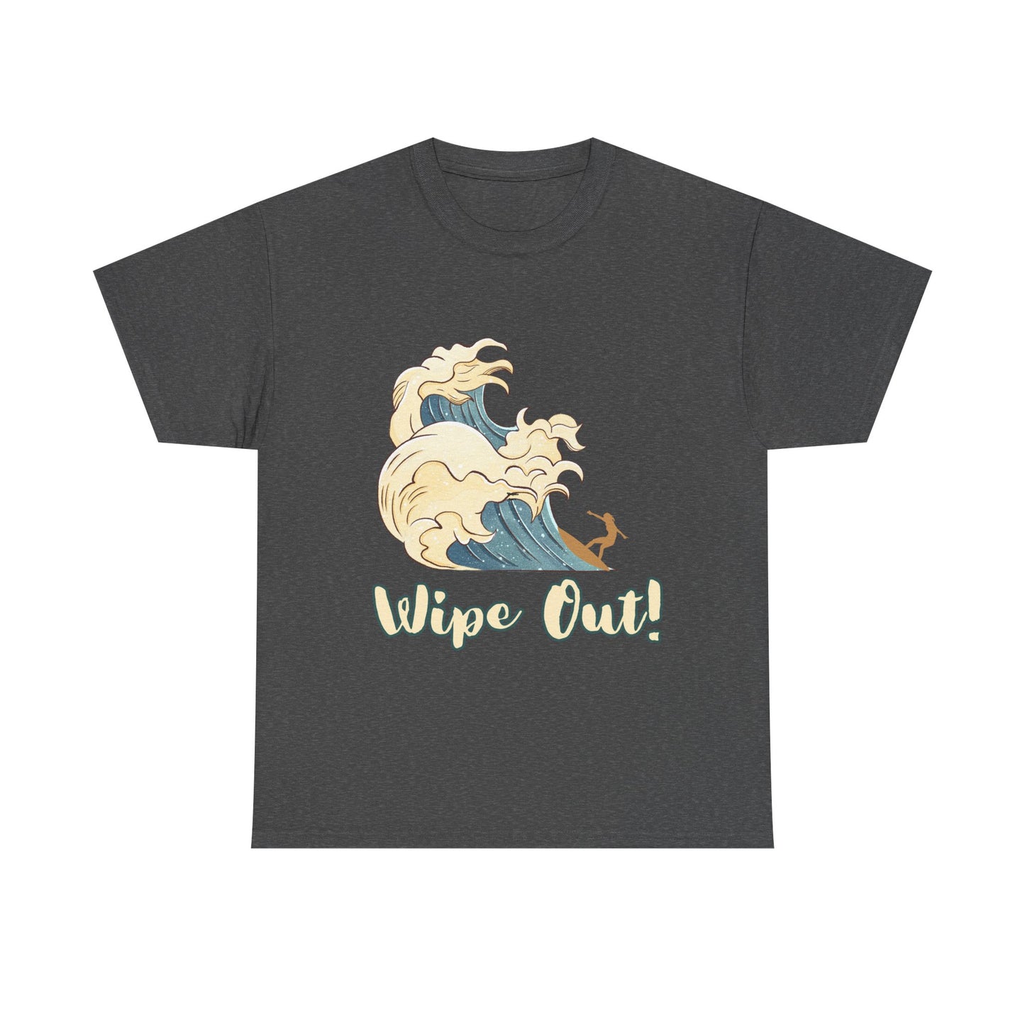 Surf-Inspired Unisex Heavy Cotton Tee - "Wipe Out!" Graphic