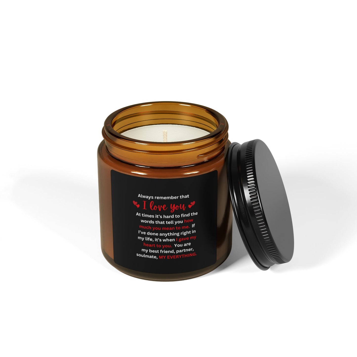 "I Love You" Scented Soy Candle (Multi-Size), Amber Jar with Black label