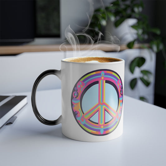 "Peace" Color Morphing 11 oz Ceramic Mug.  Let Your Mug Do The Talking With This Lovely Psychedelic Design!