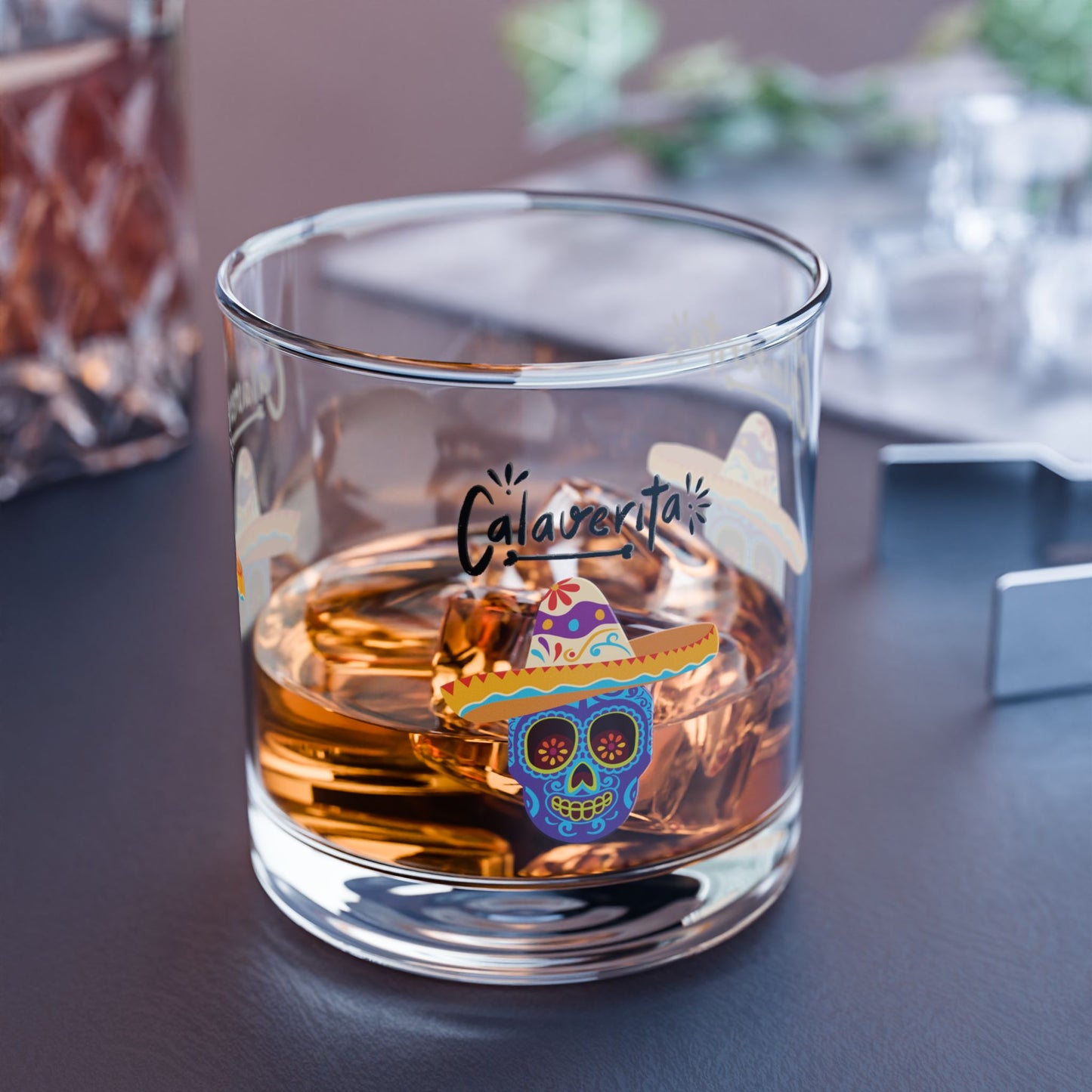 "Calaverita  Sugar Skull" Rocks Glass, 10oz. A Unique and Vibrant way to enjoy Your Favorite Tequila or Margarita "On The Rocks"