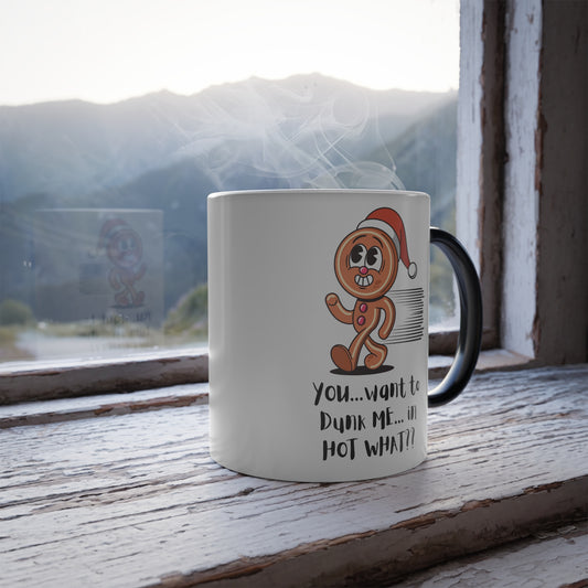 "Running Gingerbread Man" Color Morphing 11 oz, Ceramic Coffee Mug. Enjoy This Fun Holiday Design!