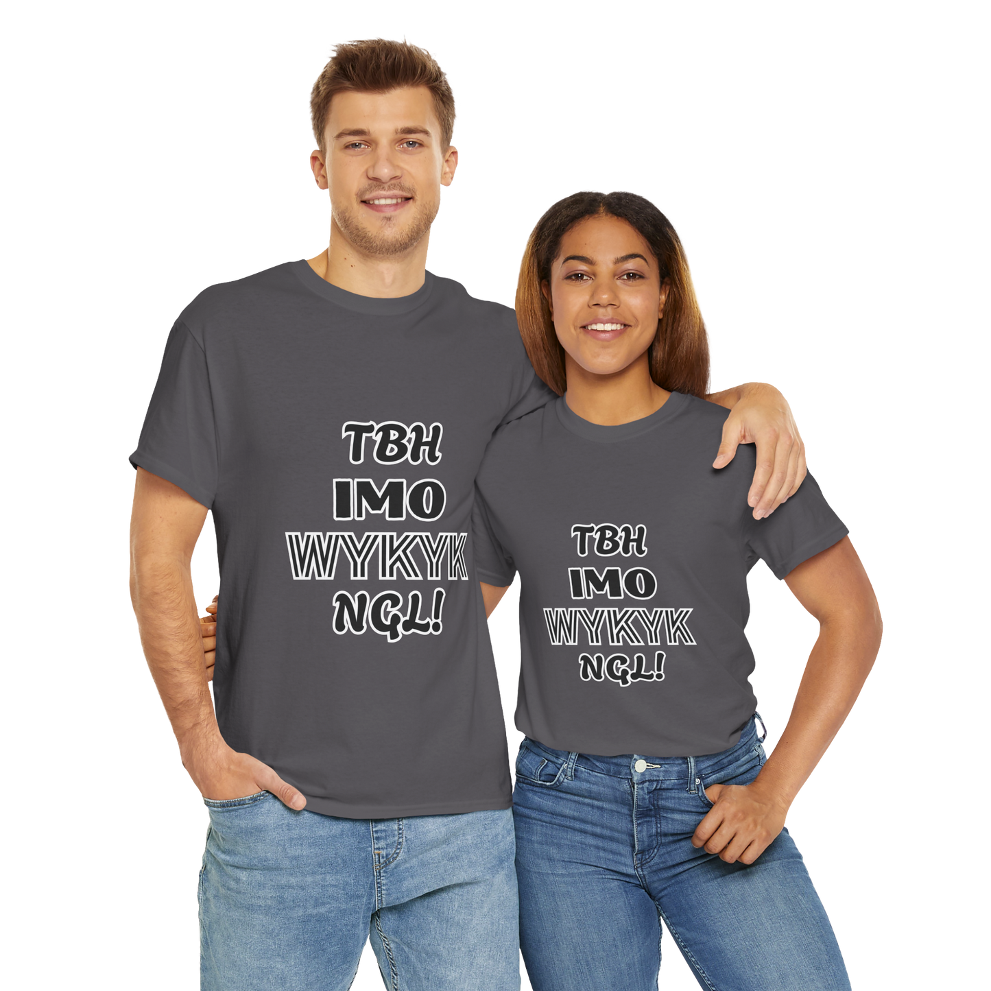 "TBH IMO... WYKYK NGL!"  Trendy Acronym, Unisex Heavy Cotton T-Shirt.  Fun Way To Make A Statement On The Sly!