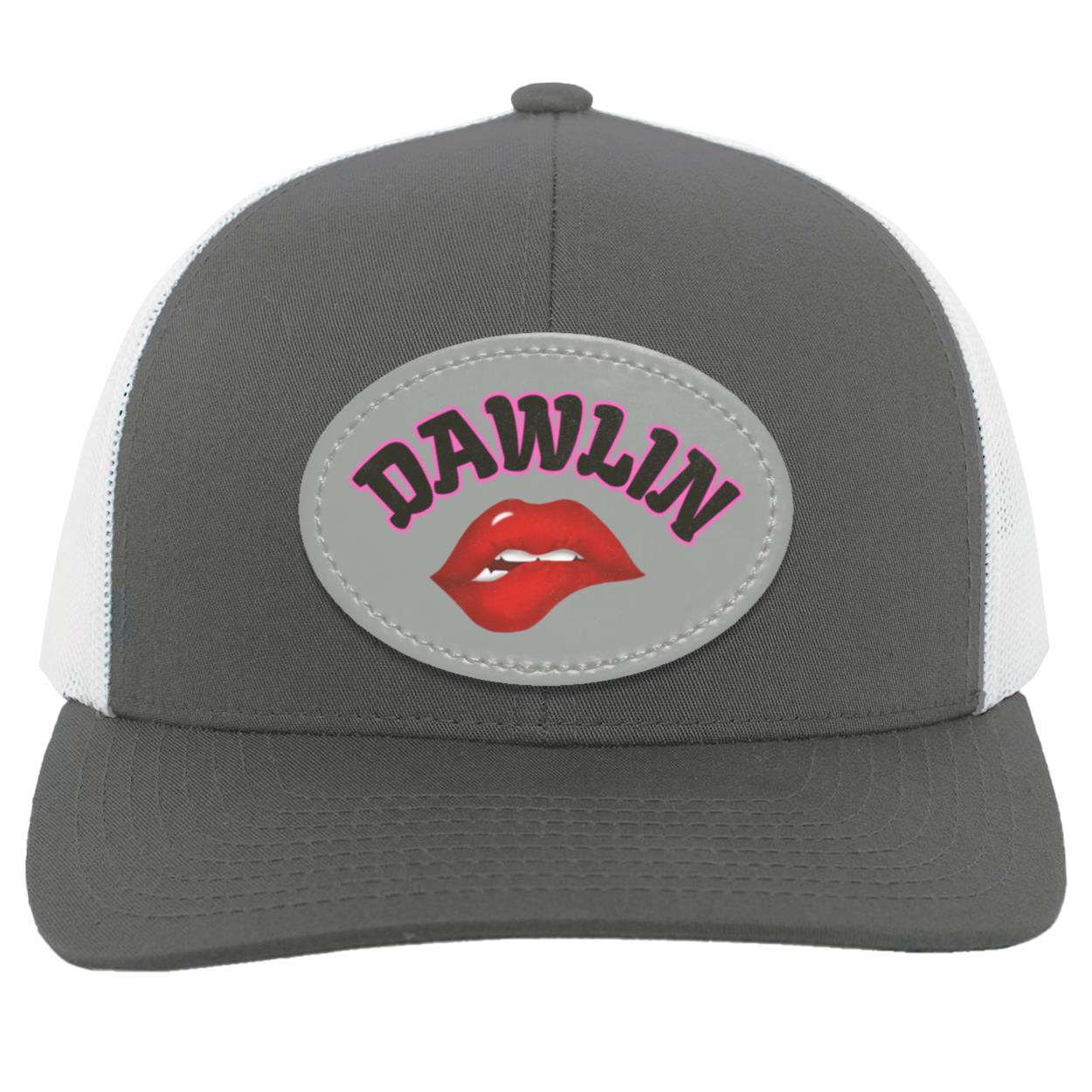 "Dawlin"  Trucker SnapBack Hat with  Oval Gray Vegan Leather Patch