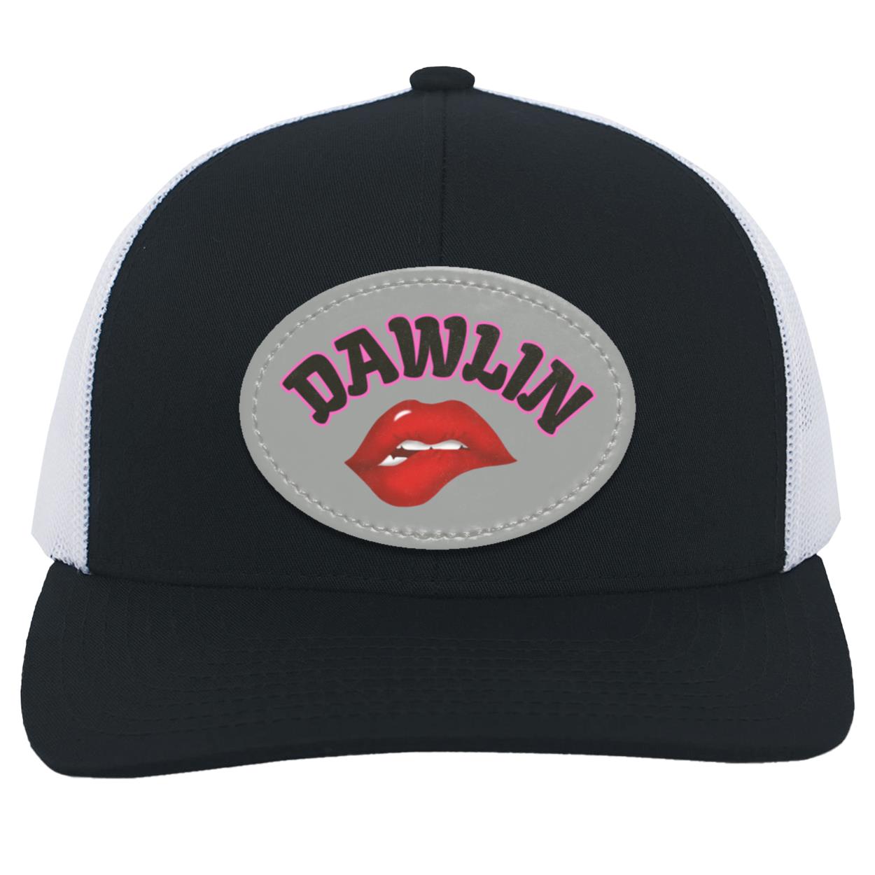 "Dawlin"  Trucker SnapBack Hat with  Oval Gray Vegan Leather Patch