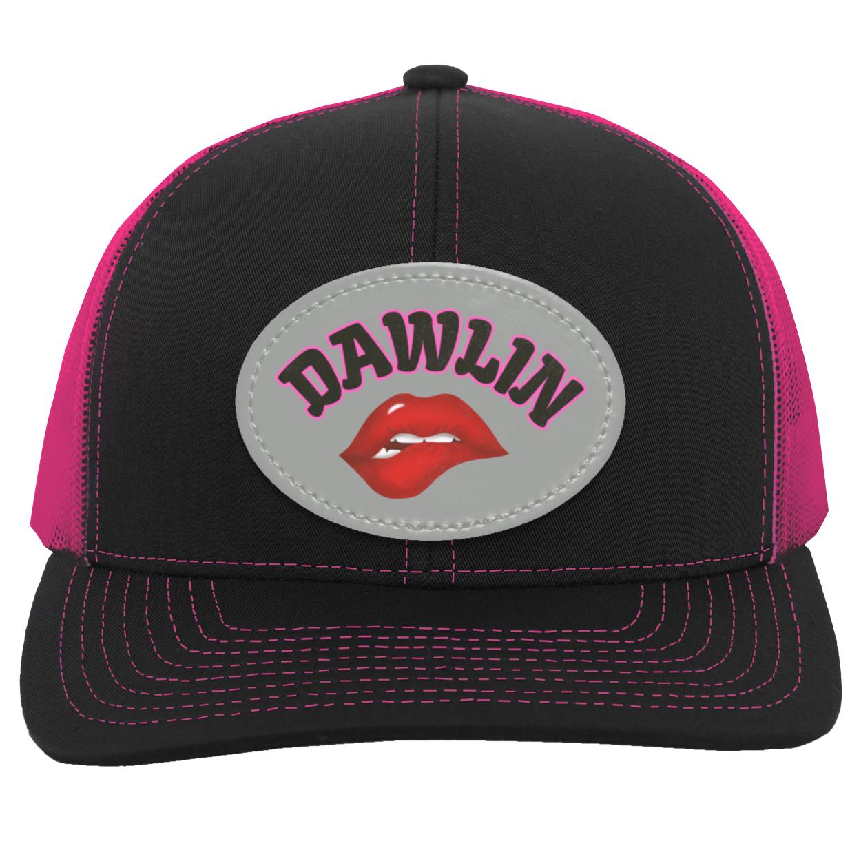 "Dawlin"  Trucker SnapBack Hat with  Oval Gray Vegan Leather Patch