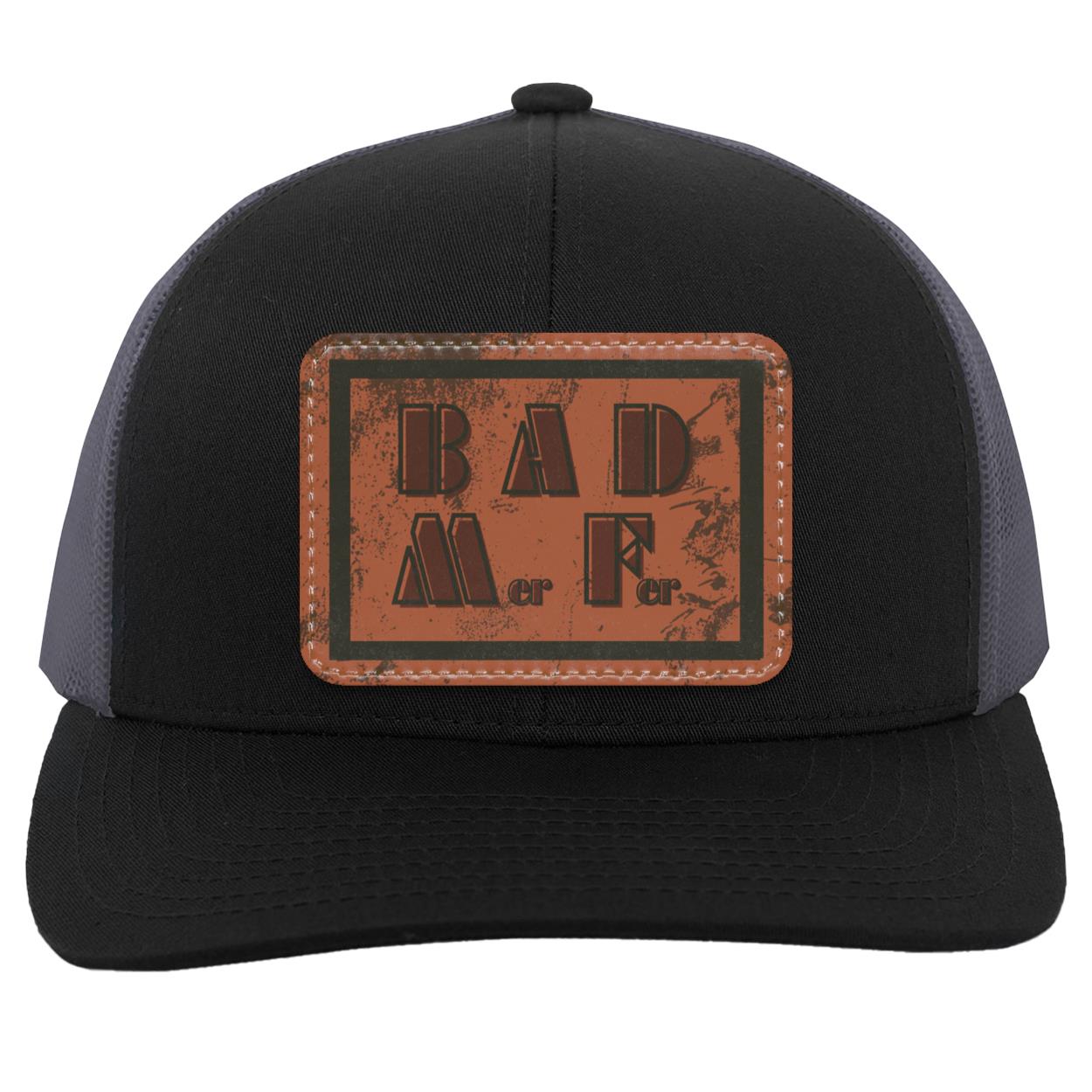 "BAD Mer Fer", Snap Back Trucker Hat with Brown Vegan Leather Patch