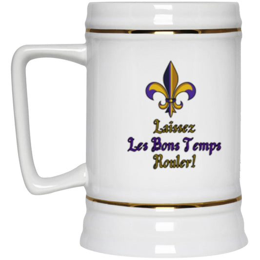 "Laissez Les Bon Temps Rouler" ,  22 oz White Ceramic Beer Stein