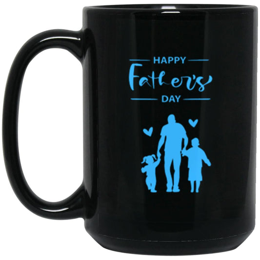 "Happy Father's Day", 15 oz Ebony Mug with Blue Design