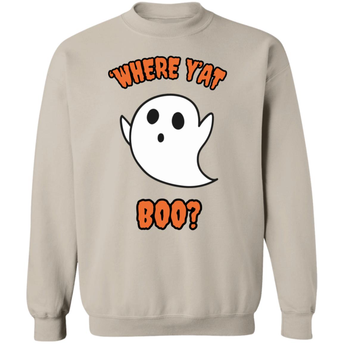 "Where Y'At BOO?" Unisex Pullover Sweatshirt, Orange Text