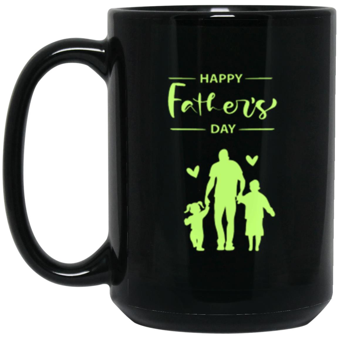 "Happy Father's Day" 15 oz Ebony Mug with Bright Green Design