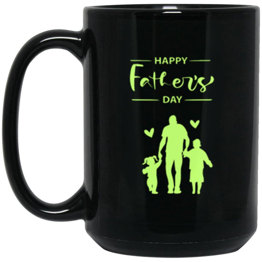 "Happy Father's Day" 15 oz Ebony Mug with Bright Green Design