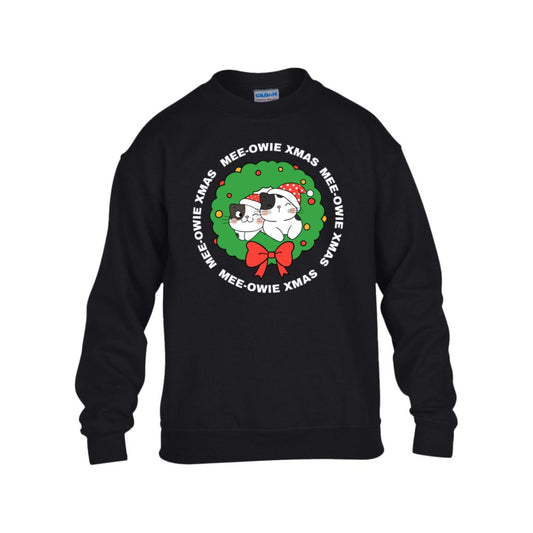 MEE-OWIE XMAS white letters des MEE- OWIE  XMAS, Gildan Kids Heavy Blend Fleece Crew