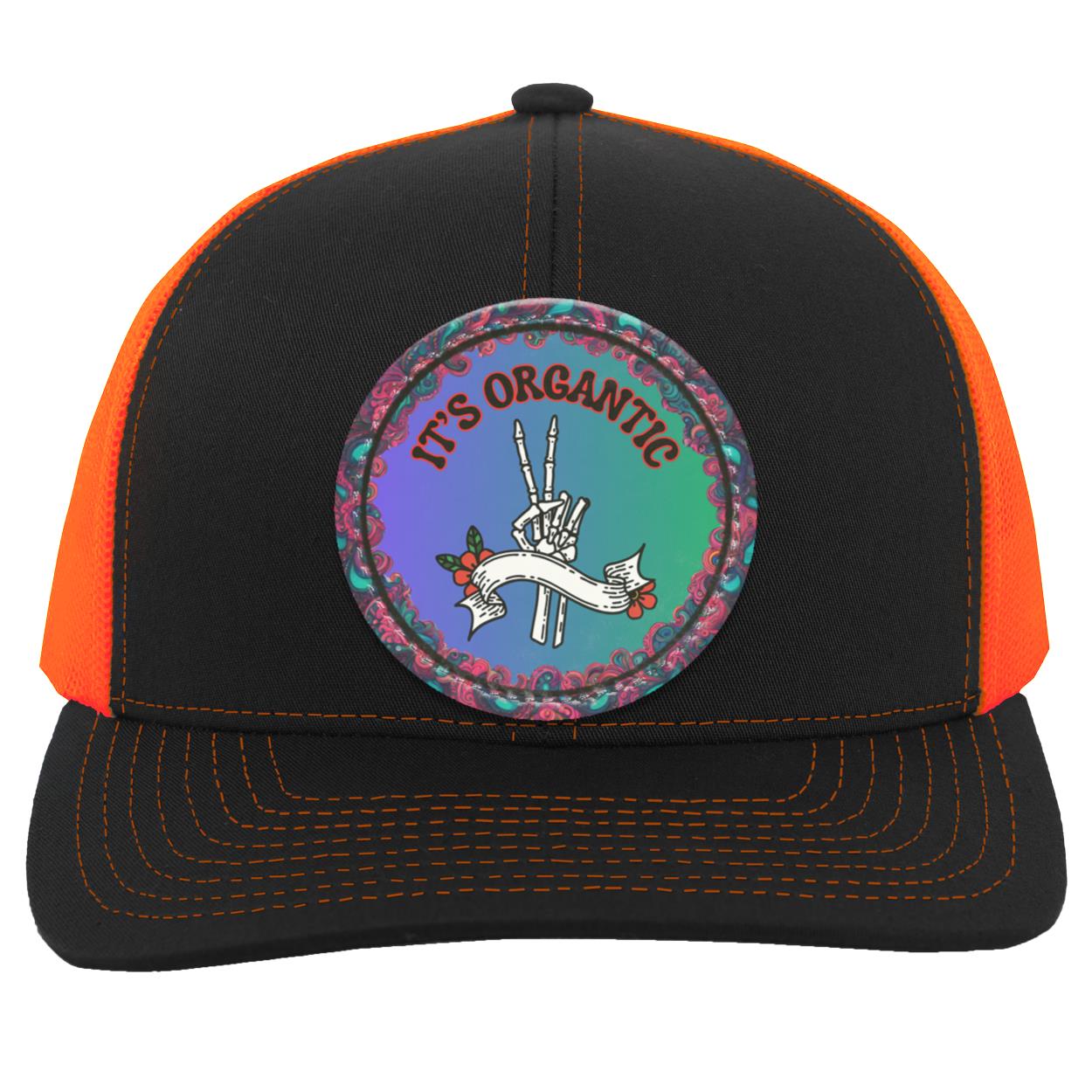"It's Organtic-Skeleton Peace Sign" Trucker Snap Back Cap with Custom Vegan Leather Patch