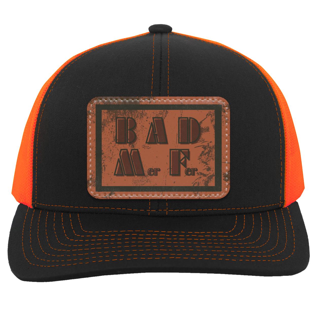 "BAD Mer Fer", Snap Back Trucker Hat with Brown Vegan Leather Patch