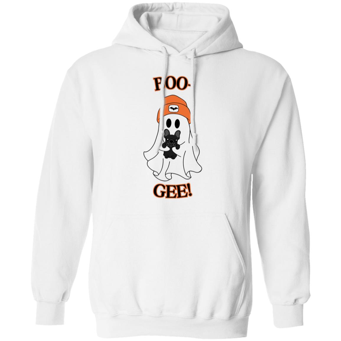 "BOO-GEE"!  Ghost with French Bulldog, White Unisex Pullover Hoodie