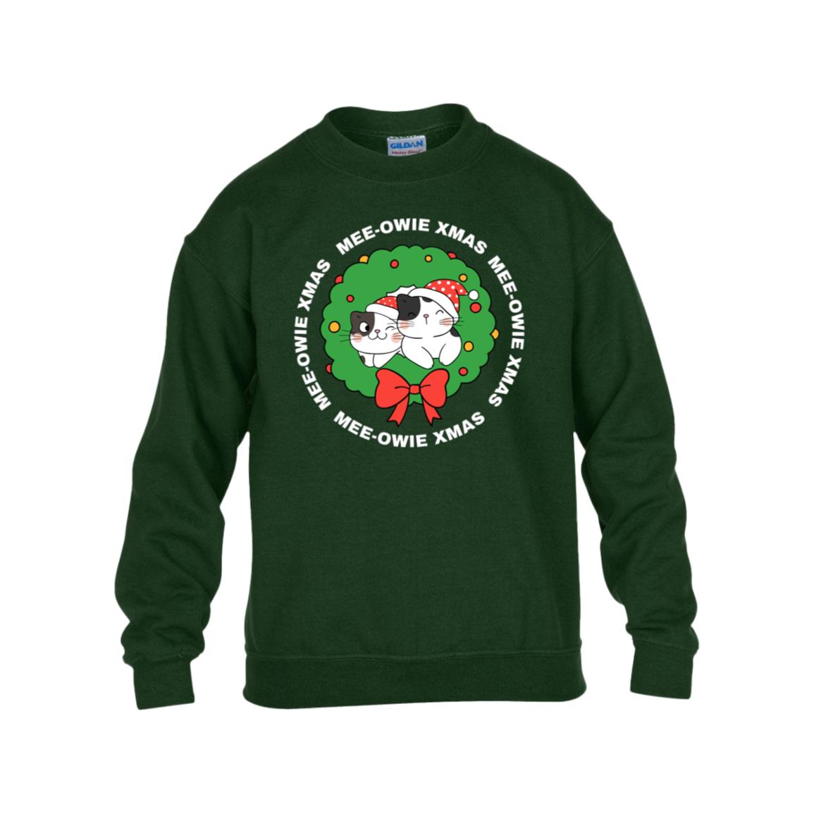 MEE-OWIE XMAS white letters des MEE- OWIE  XMAS, Gildan Kids Heavy Blend Fleece Crew