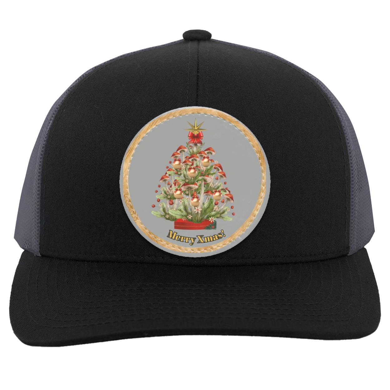 Mushroom Xmas Tree Circle hat patch. grey, CC  (1) Mushroom Xmas Tree,Grey Circle Patch, CC