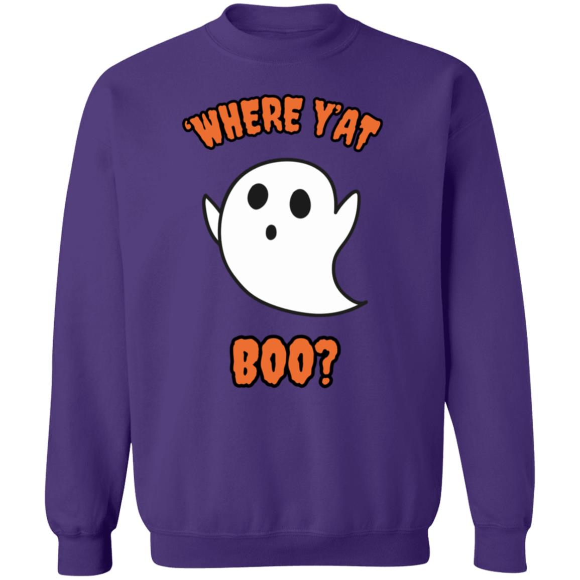 "Where Y'At BOO?" Unisex Pullover Sweatshirt, Orange Text