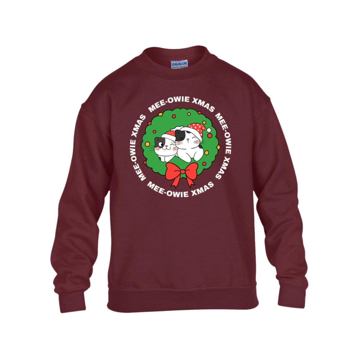 MEE-OWIE XMAS white letters des MEE- OWIE  XMAS, Gildan Kids Heavy Blend Fleece Crew