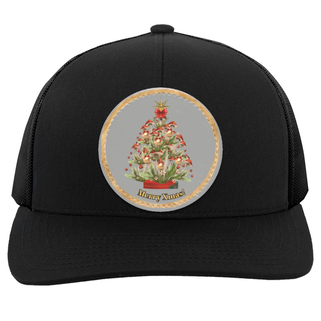 Mushroom Xmas Tree Circle hat patch. grey, CC  (1) Mushroom Xmas Tree,Grey Circle Patch, CC