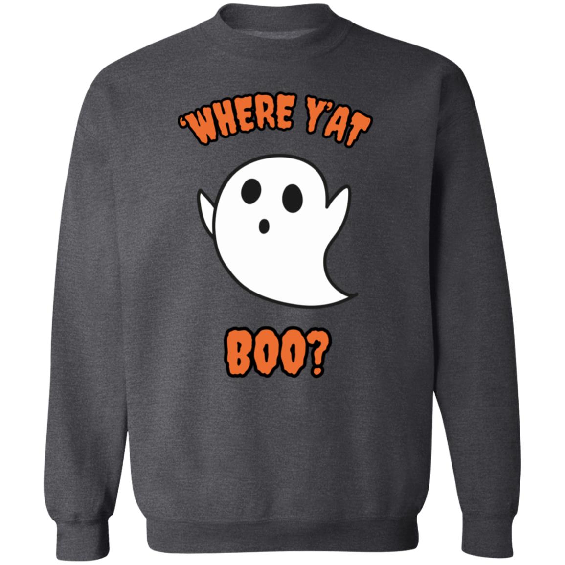 "Where Y'At BOO?" Unisex Pullover Sweatshirt, Orange Text