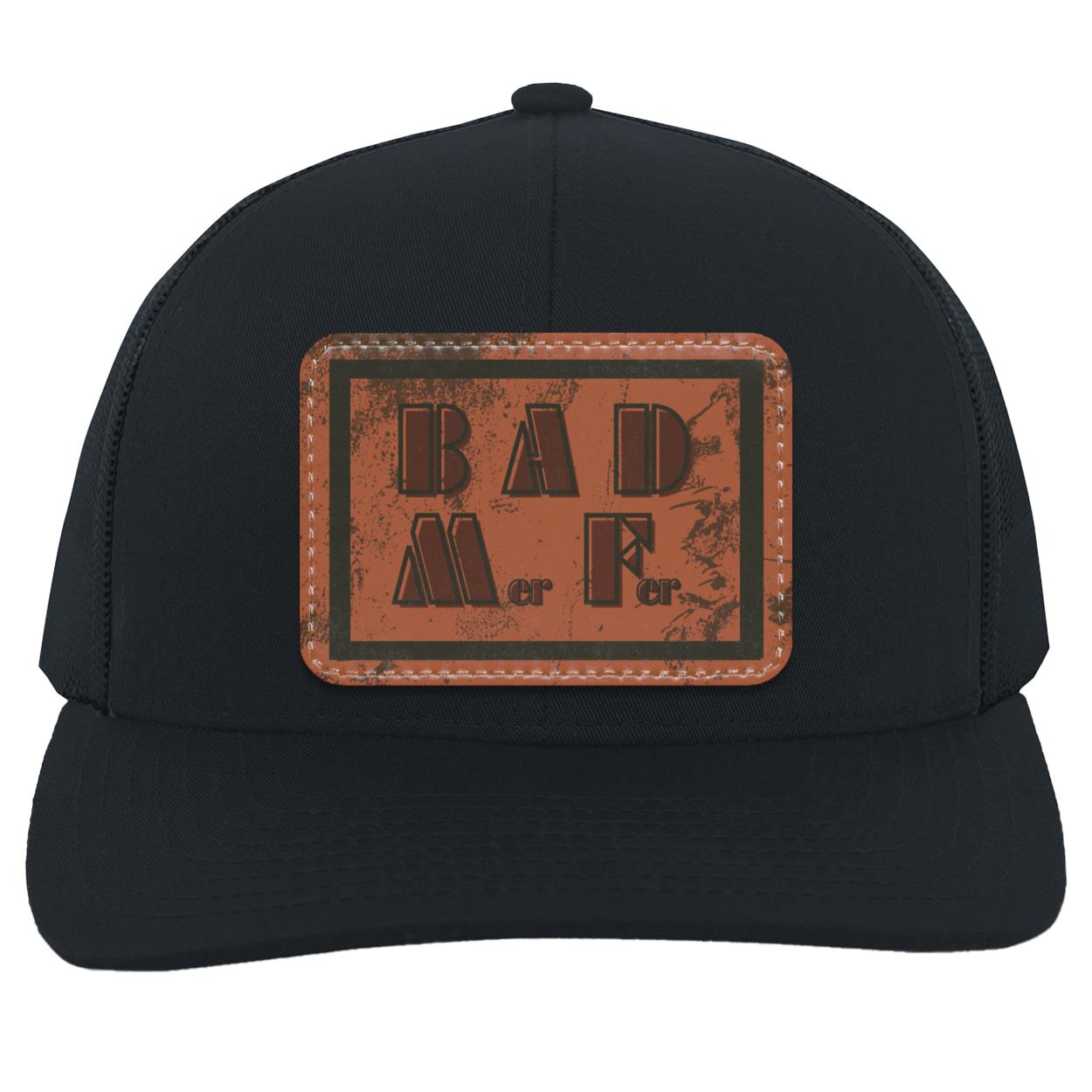 "BAD Mer Fer", Snap Back Trucker Hat with Brown Vegan Leather Patch