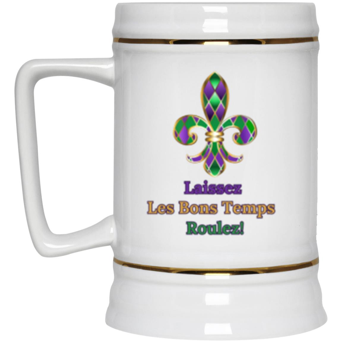 "Laissez Les Bons Temps Rouler", Mardi Gras Edition, White Ceramic Stein