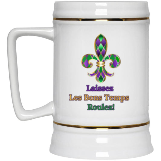 "Laissez Les Bons Temps Rouler", Mardi Gras Edition, White Ceramic Stein