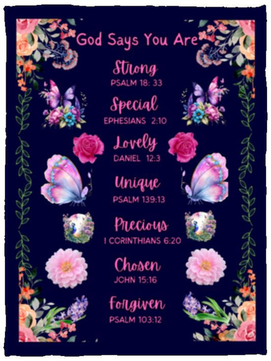 "Gods Says You Are", Plush Fleece Blanket, 30"x40", Pink Letters