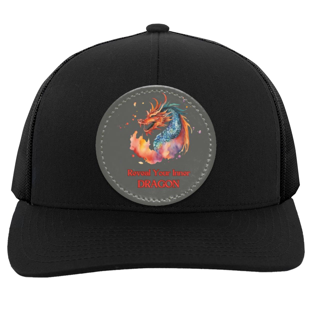 "Reveal Your Inner Dragon" Trucker Snap Back with Dark Gray Vegan Leather Patch