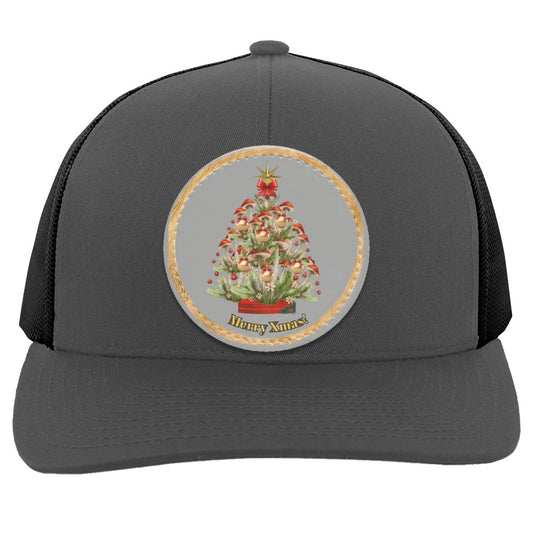 Mushroom Xmas Tree Circle hat patch. grey, CC  (1) Mushroom Xmas Tree,Grey Circle Patch, CC