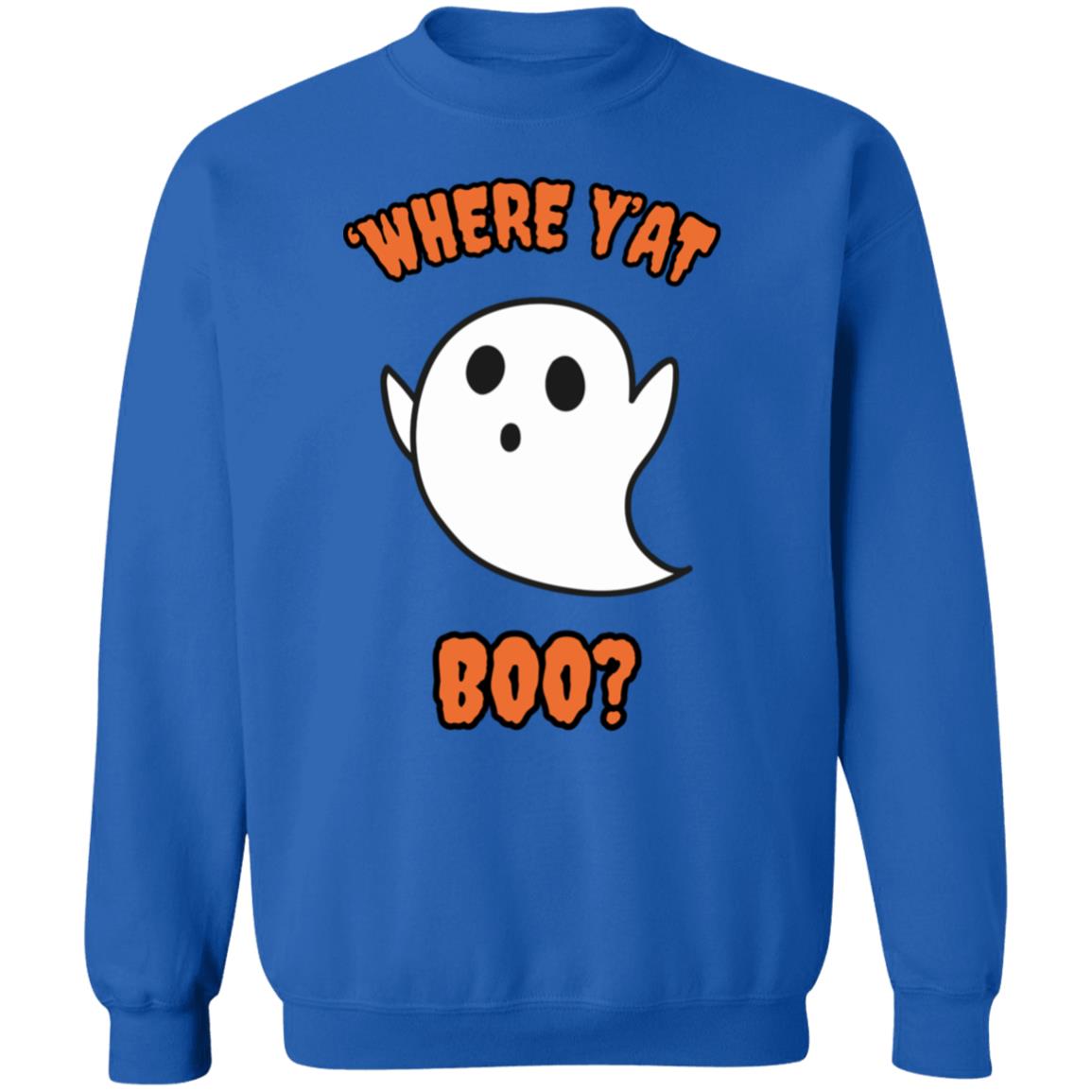 "Where Y'At BOO?" Unisex Pullover Sweatshirt, Orange Text
