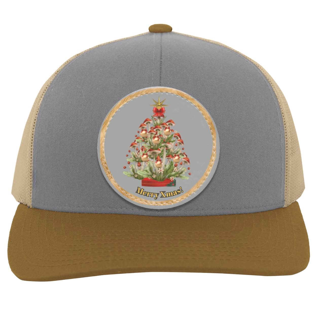 Mushroom Xmas Tree Circle hat patch. grey, CC  (1) Mushroom Xmas Tree,Grey Circle Patch, CC