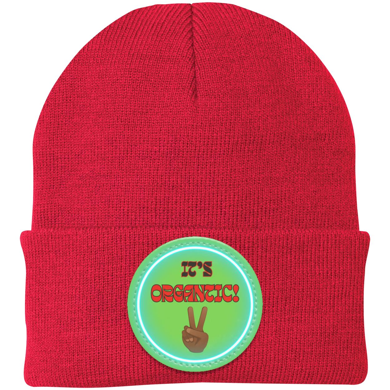 "Its' Organtic" Knit Cap with Neon Green Vegan Leather Patch