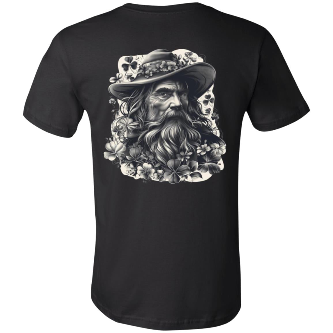 "Irish Blessing -Shamrock Wiseman" Unisex Jersey T-Shirt, Front and Back Design.