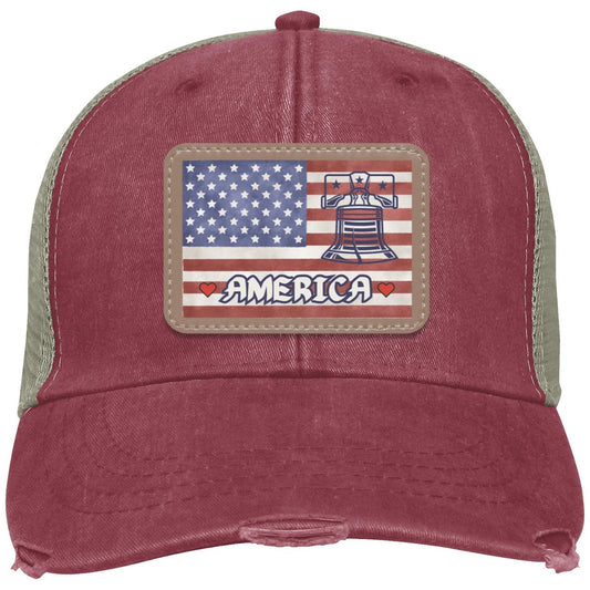 "Love America & Liberty", (white text) Ollie Distressed Trucker Hat