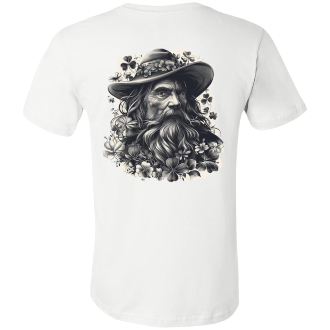 "Irish Blessing -Shamrock Wiseman" Unisex Jersey T-Shirt, Front and Back Design.