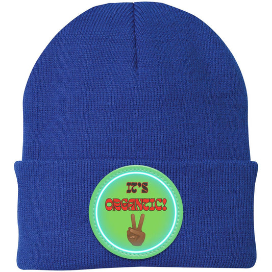 "Its' Organtic" Knit Cap with Neon Green Vegan Leather Patch