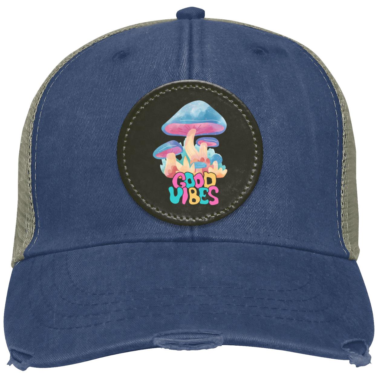 "Good Vibes" Distressed Ollie Cap with Black Circle Vegan Patch