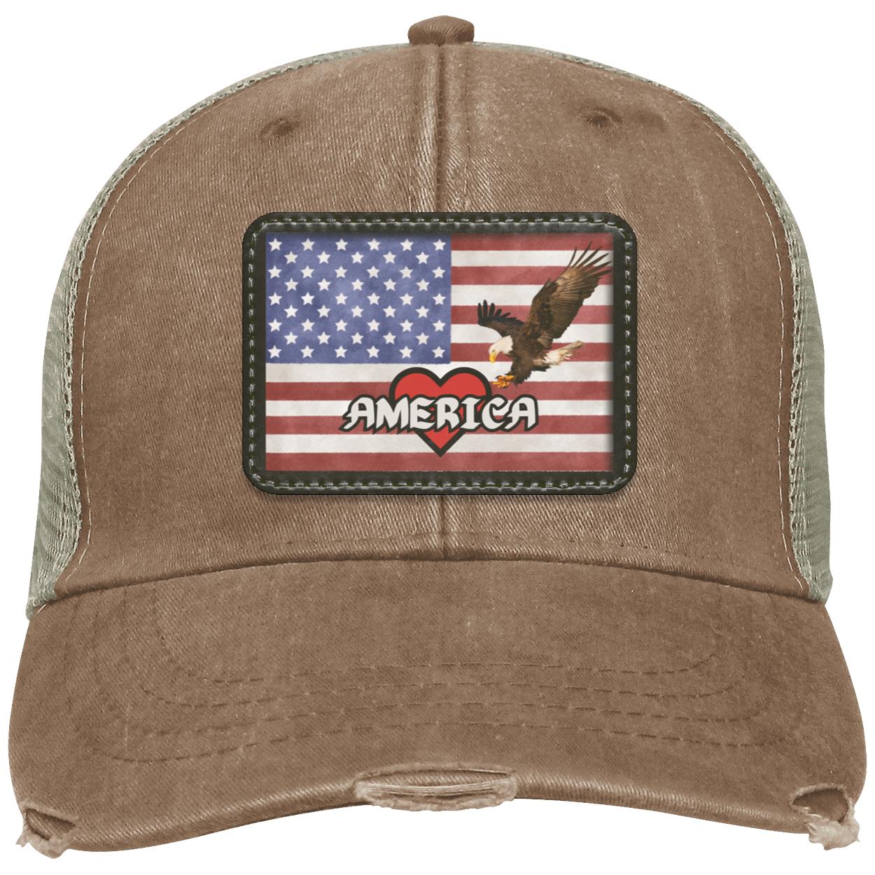 "Love America" Ollie Disrtressed Trucker Hat with Red Heart Design