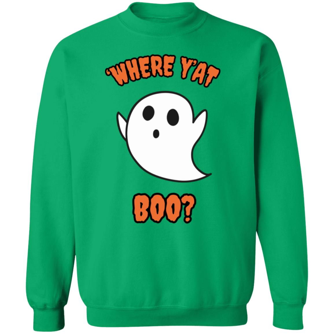 "Where Y'At BOO?" Unisex Pullover Sweatshirt, Orange Text