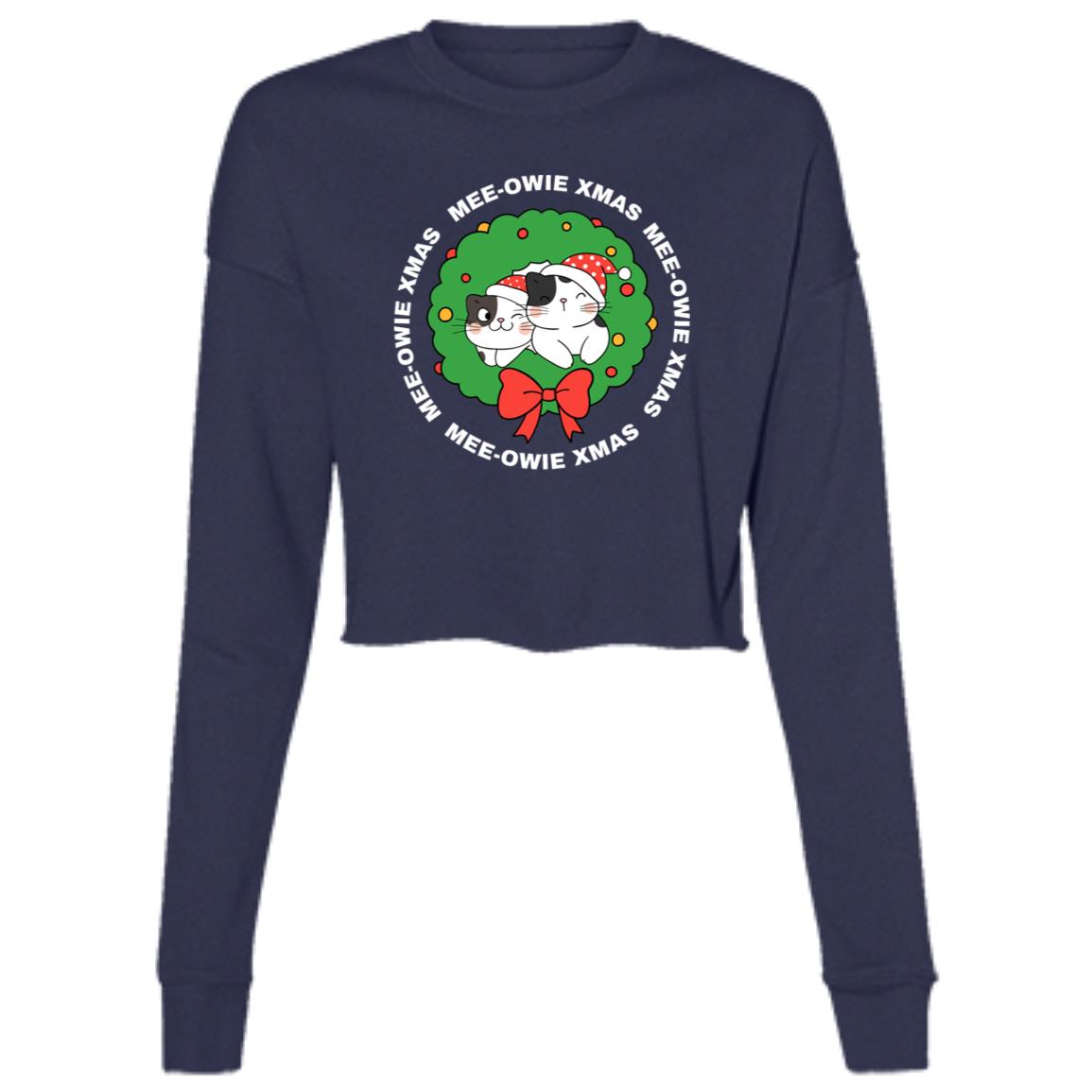 "MEE-OWIE XMAS"  Ladies' Cropped Fleece Crew