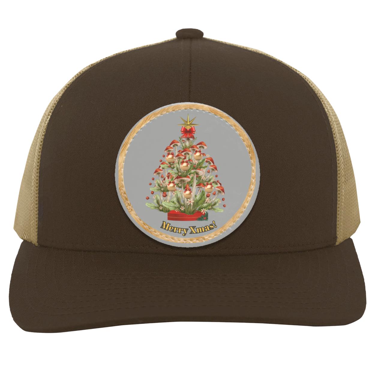 Mushroom Xmas Tree Circle hat patch. grey, CC  (1) Mushroom Xmas Tree,Grey Circle Patch, CC