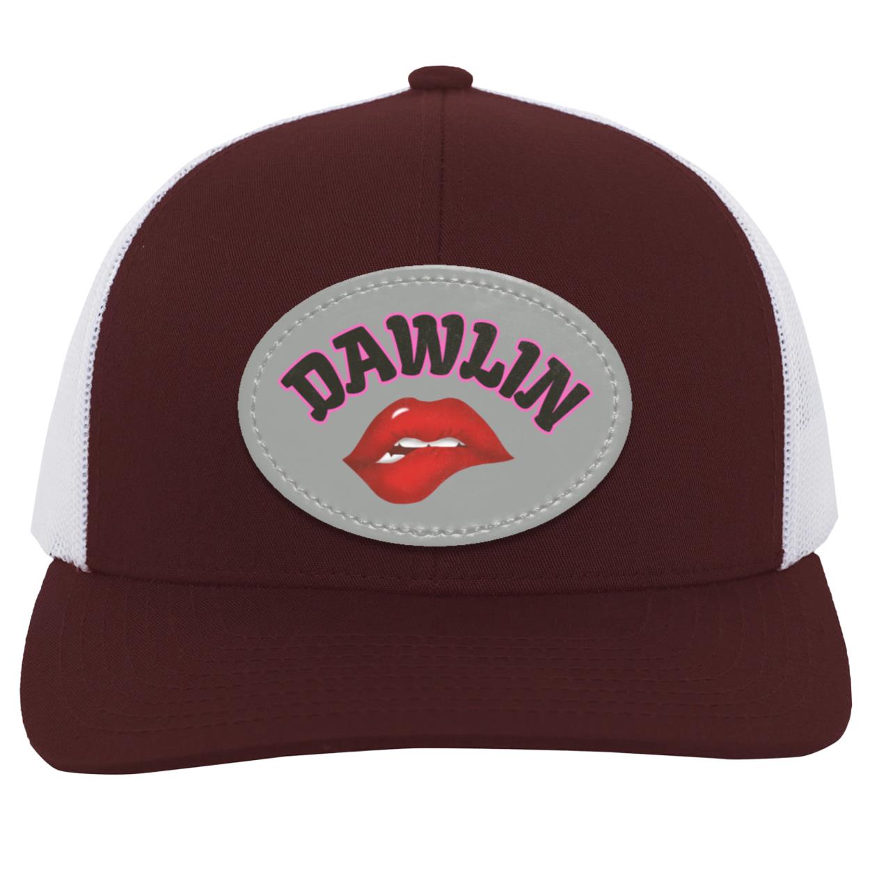"Dawlin"  Trucker SnapBack Hat with  Oval Gray Vegan Leather Patch