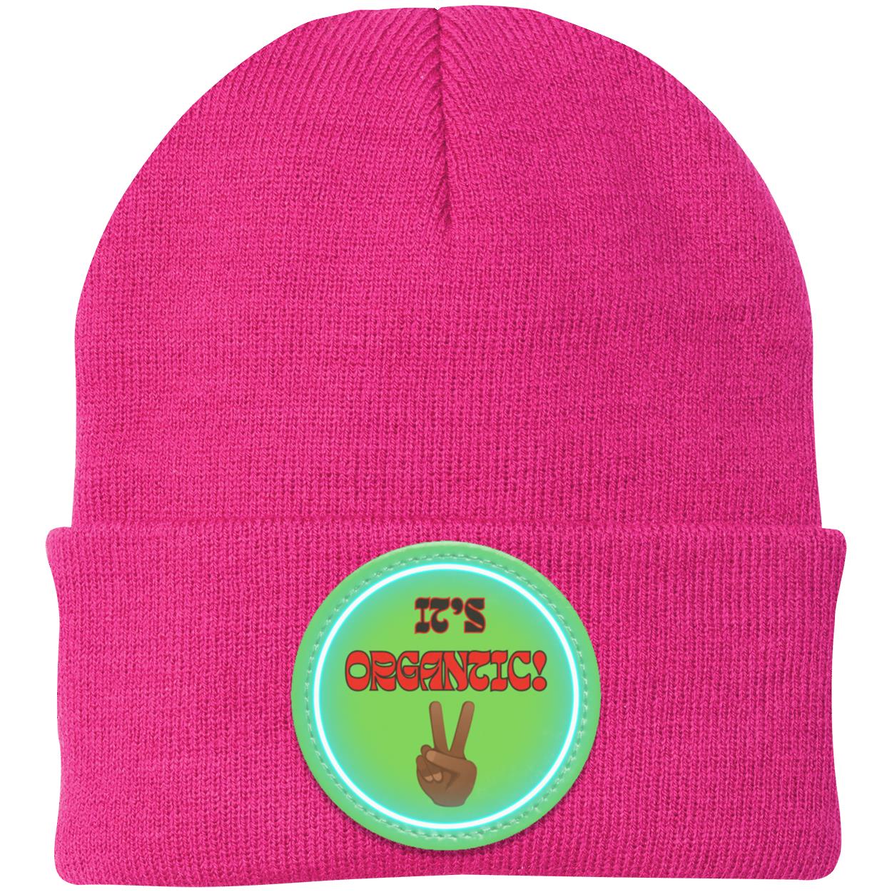 "Its' Organtic" Knit Cap with Neon Green Vegan Leather Patch