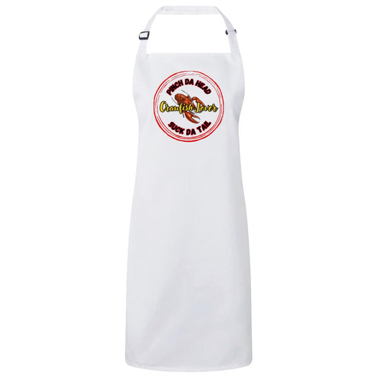 Crawfish lover des (1) "Crawfish Lover" Bib Apron Unisex, black/red text, white and ecru colors
