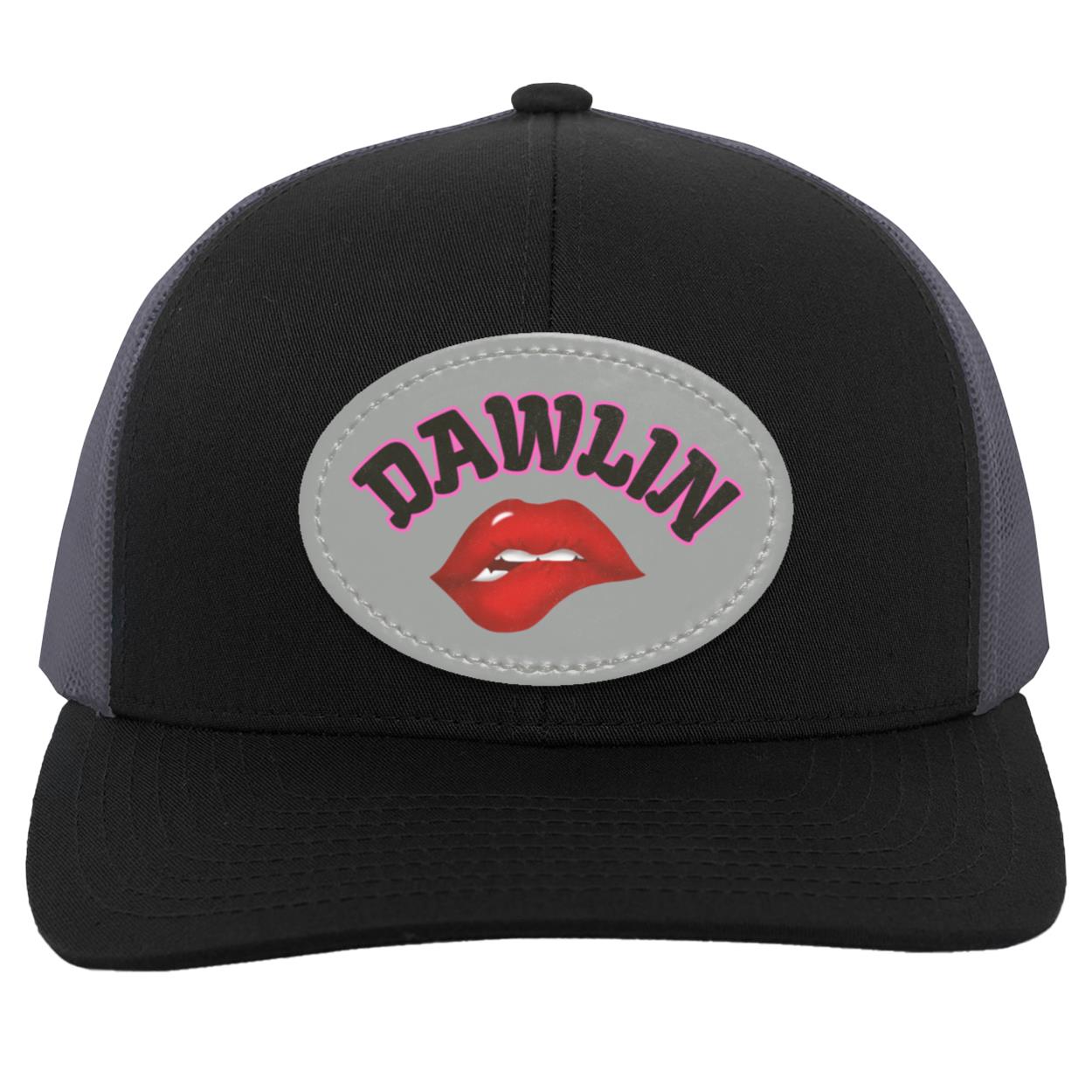 "Dawlin"  Trucker SnapBack Hat with  Oval Gray Vegan Leather Patch
